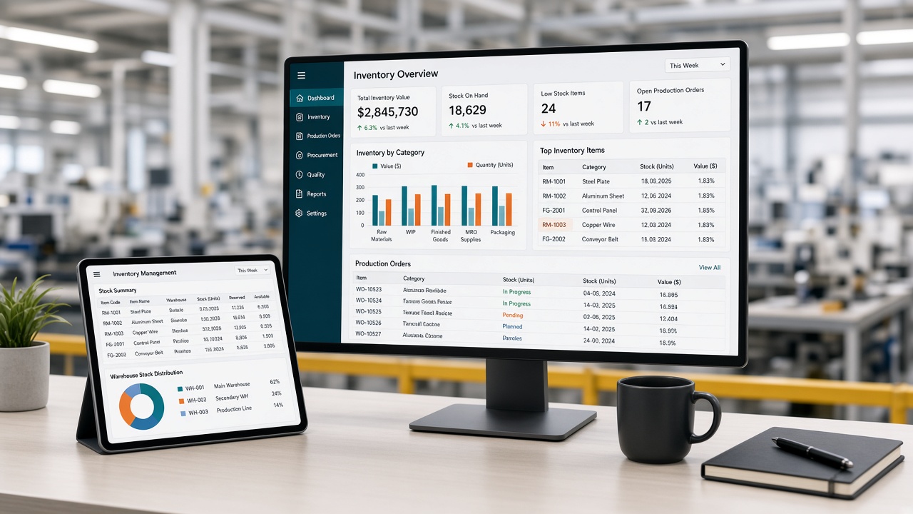 Manufacturing ERP inventory dashboard