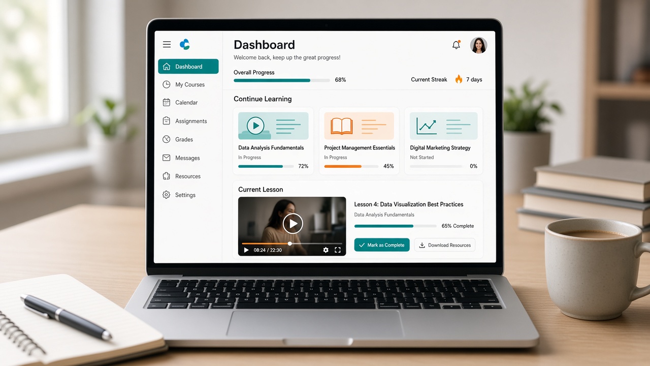 Learning management web application on a laptop
